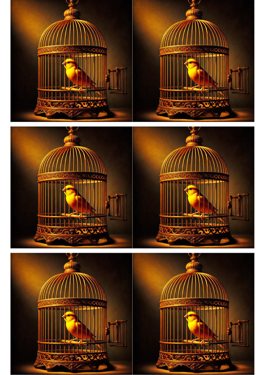 Sticker Sheet Canary In A Cage Rembrandt Style Collage Cat. No. 1994