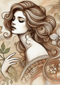 Wall Art Poster / Greeting Card / Sticker Sheet – Portrait of a Woman Art Nouveau Collage Cat. No. 3026