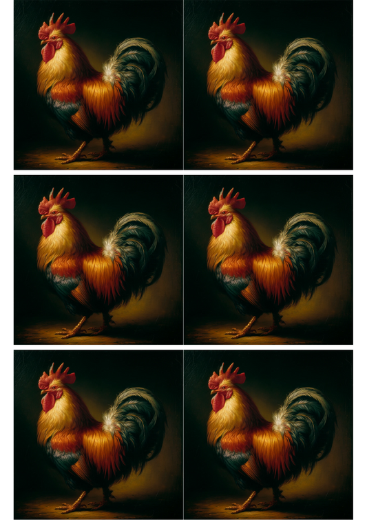 Sticker Sheet Rooster In The Style Of Rembrandt Collage Cat. No. 2010