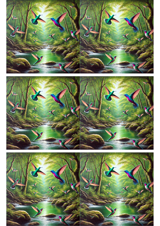 Sticker Sheet Hummingbird Over River Collage Cat. No. 2014