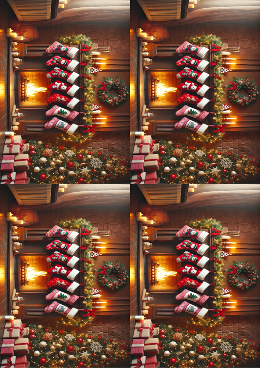 Sticker Sheet Fireplace With Hanging Stockings For Gifts Collage Cat. No. 1524