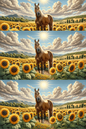 Wall Art Poster / Greeting Card / Sticker Sheet – Horse and Sunflowers in Provence Collage Cat. No. 155