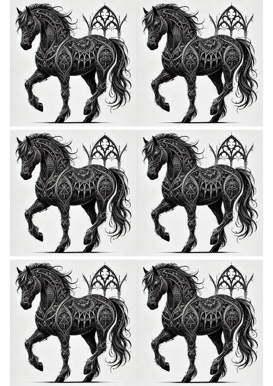 Sticker Sheet – Horse and Portico in Gothic Style Collage Cat. No. 2405