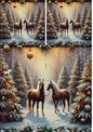 Wall Art Poster / Greeting Card / Sticker Sheet – Horses in Winter Forest Collage Cat. No. 2380