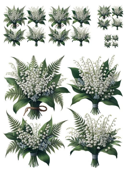 Sticker Sheet – Bouquets of Lily of the Valley and Ferns Collage Cat No. 1033