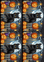 Wall Art Poster / Greeting Card / Sticker Sheet – Halloween Cat On Fence And Pumpkins Collage Cat. No. 1612