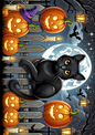 Wall Art Poster / Greeting Card / Sticker Sheet – Halloween Cat On Fence And Pumpkins Full Cat. No. 1613