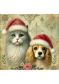 Stickerbogen Katze und Hund mit Weihnachtsmützen, vollständig, Kat.-Nr. 2031
