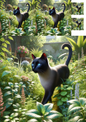 Wall Art Poster / Greeting Card / Sticker Sheet – Dark Siamese Cat In The Garden Collage Cat. No. 1307