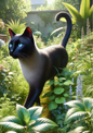 Wall Art Poster / Greeting Card / Sticker Sheet – Dark Siamese Cat In The Garden Full Cat. No. 1308