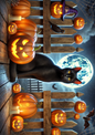 Wall Art Poster / Greeting Card / Sticker Sheet – Halloween Cat And Pumpkins Full Cat. No. 1615