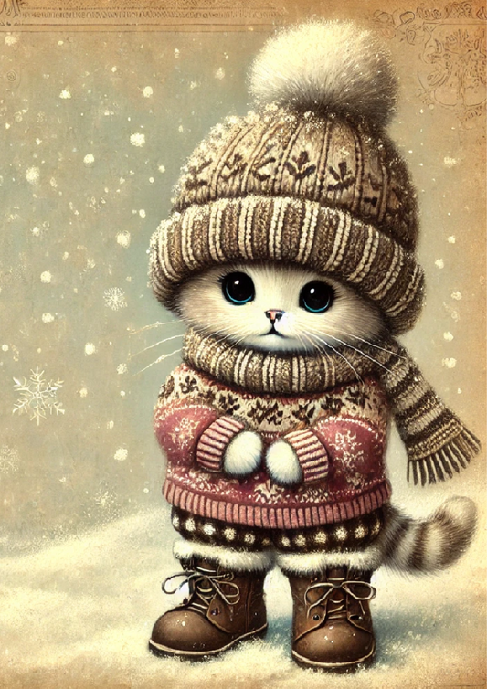 Sticker Sheet Kitten in Winter Vintage Full Cat. No. 1679