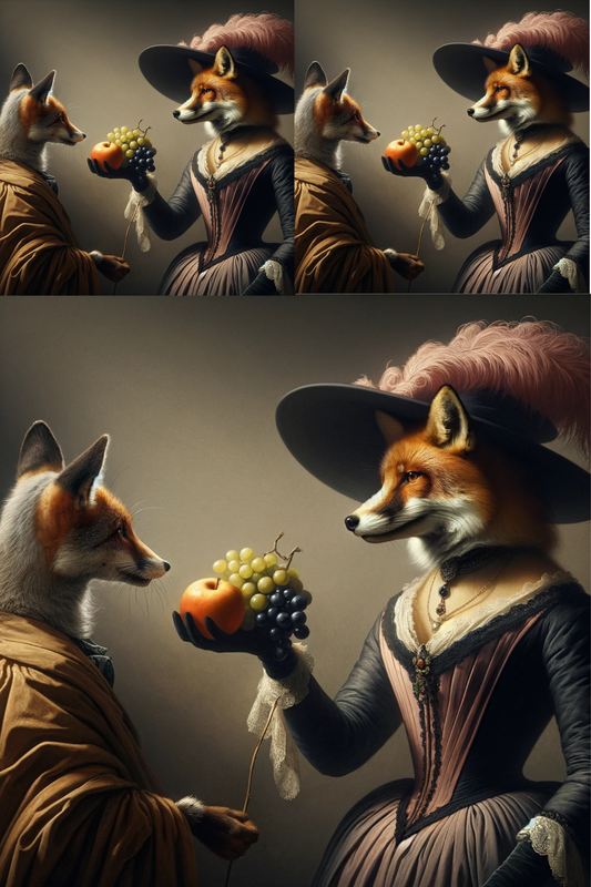 Sticker Sheet – Fox in a hat with fruit, Cat. No. 40