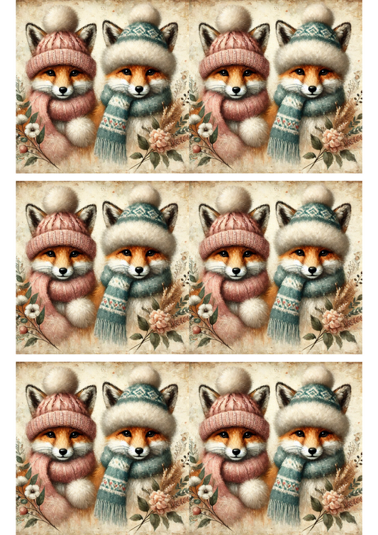 Sticker Sheet – Foxes In Hats And Scarves Collage Cat. No. 2865