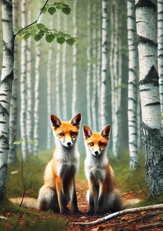 Sticker Sheet – Foxes In The Birch Forest Full, Cat. No. 2095