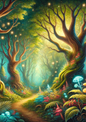 Wall Art Poster / Greeting Card / Sticker Sheet – Magical Forest Full, Cat. No. 2111