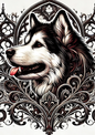 Klistremerkeark – Malamute i gotisk stil, full størrelse, kat.nr. 2119