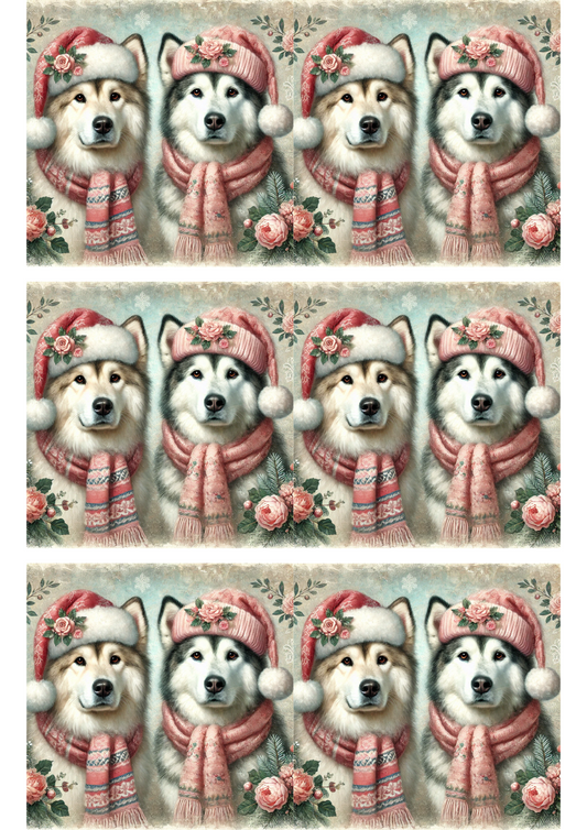 Sticker Sheet – Malamutes In Hats And Scarves Collage Cat. No. 2869