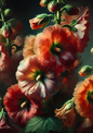 Wall Art Poster / Greeting Card / Sticker Sheet – Hollyhocks In Rembrandt Style Full, Cat. No. 2135