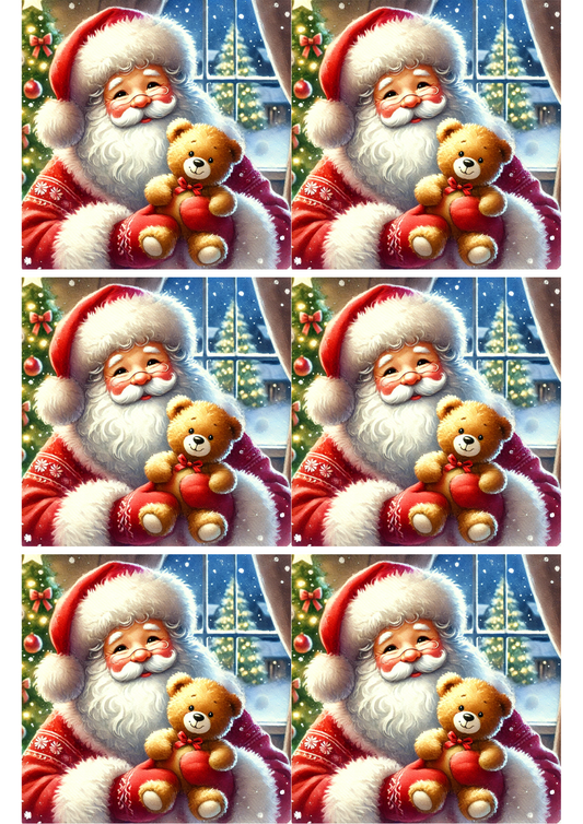 Sticker Sheet – Santa Claus With Teddy Bear Collage, Cat. No. 2136