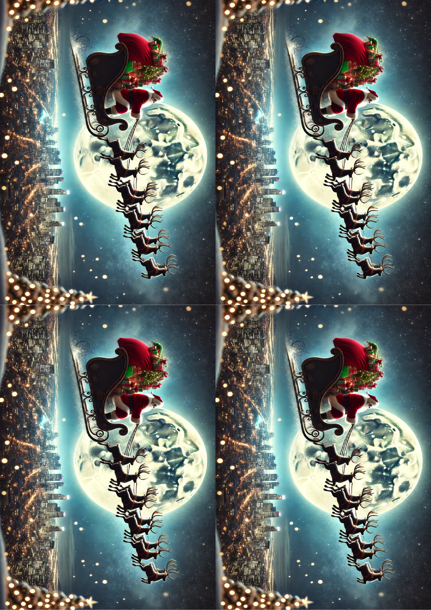 Sticker Sheet Santa Claus Flying Over The City Collage Cat. No. 1544