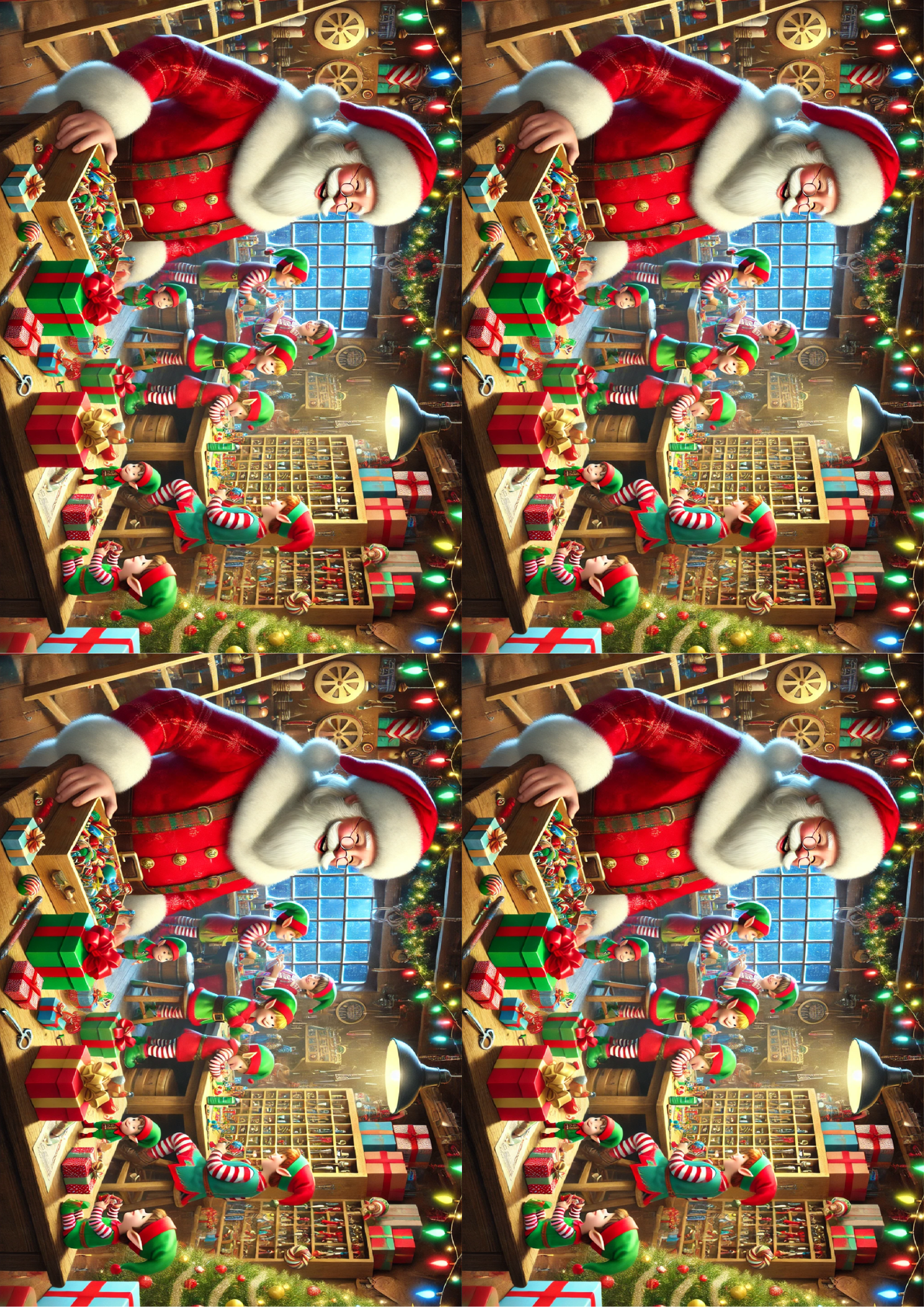 Sticker Sheet Santa Claus Makes Gifts Collage Cat. No. 1552