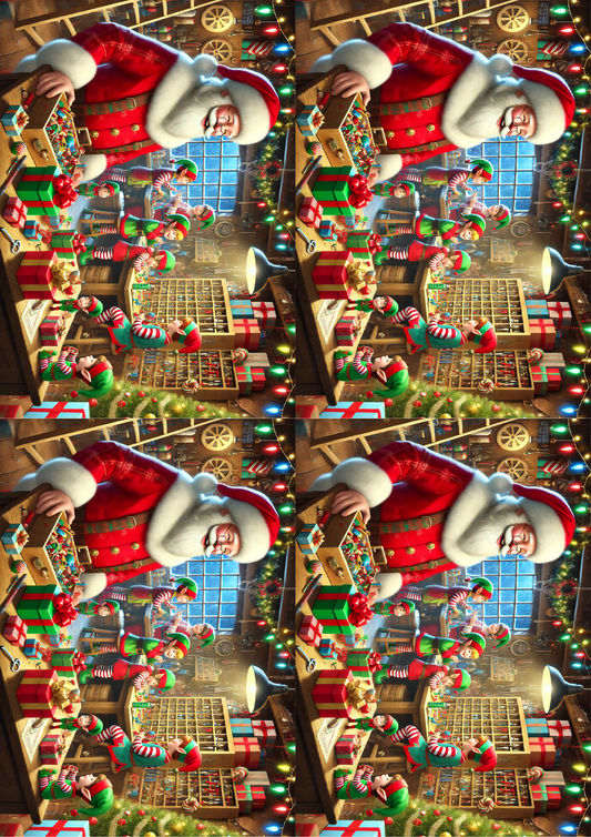 Sticker Sheet Santa Claus Makes Gifts Collage Cat. No. 1552