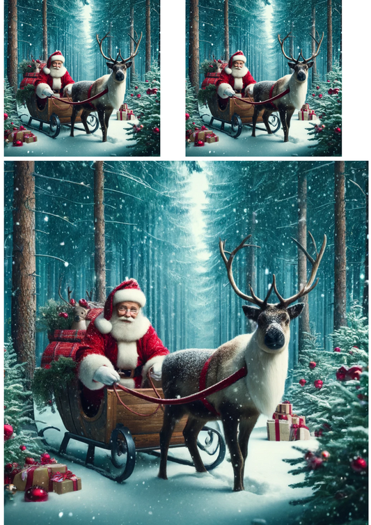 Sticker Sheet – Santa Claus In Sleigh Reindeer Collage Cat No. 761