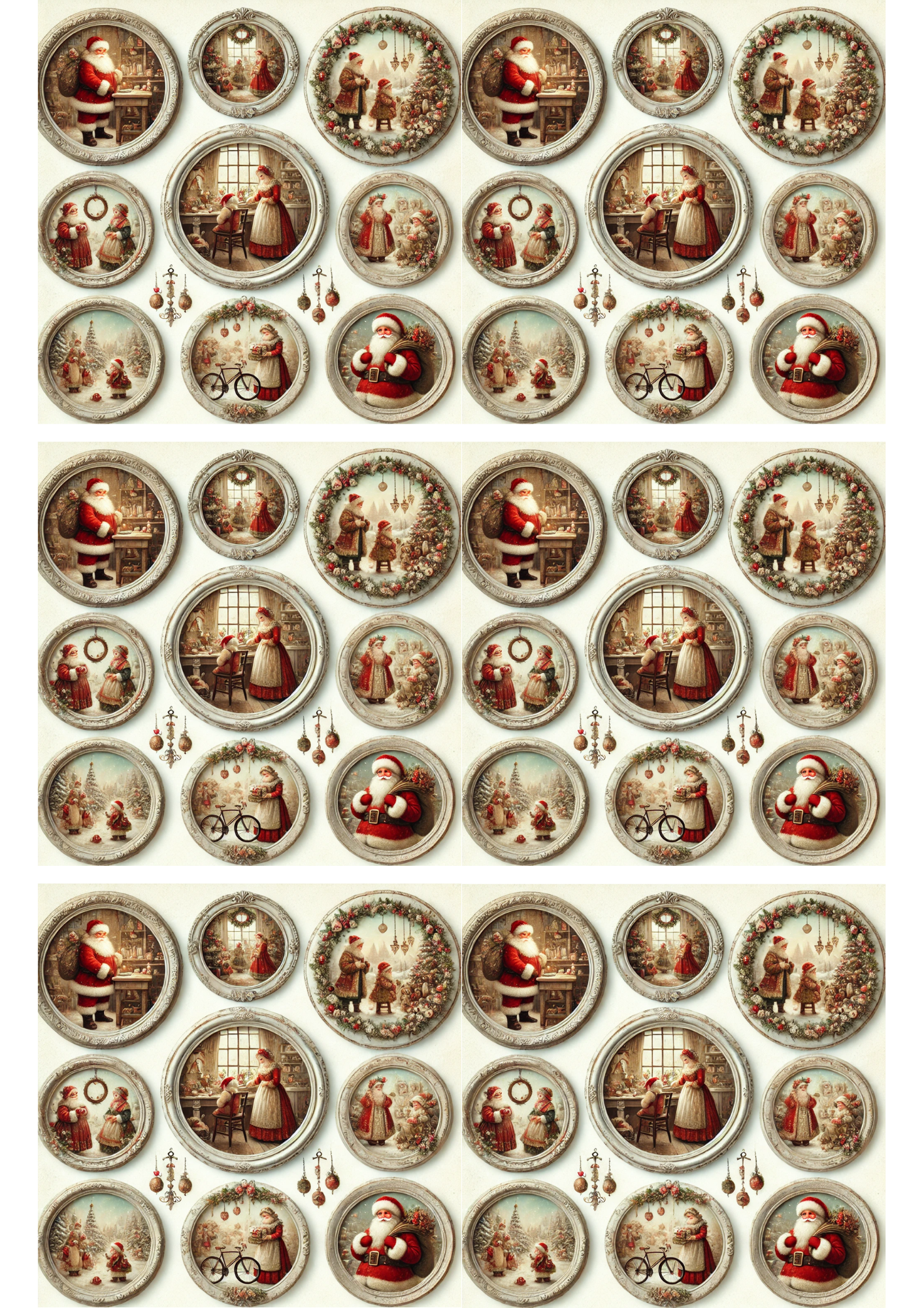 Sticker Sheet – Santa Claus In Round Frames Collage Cat. No. 3057