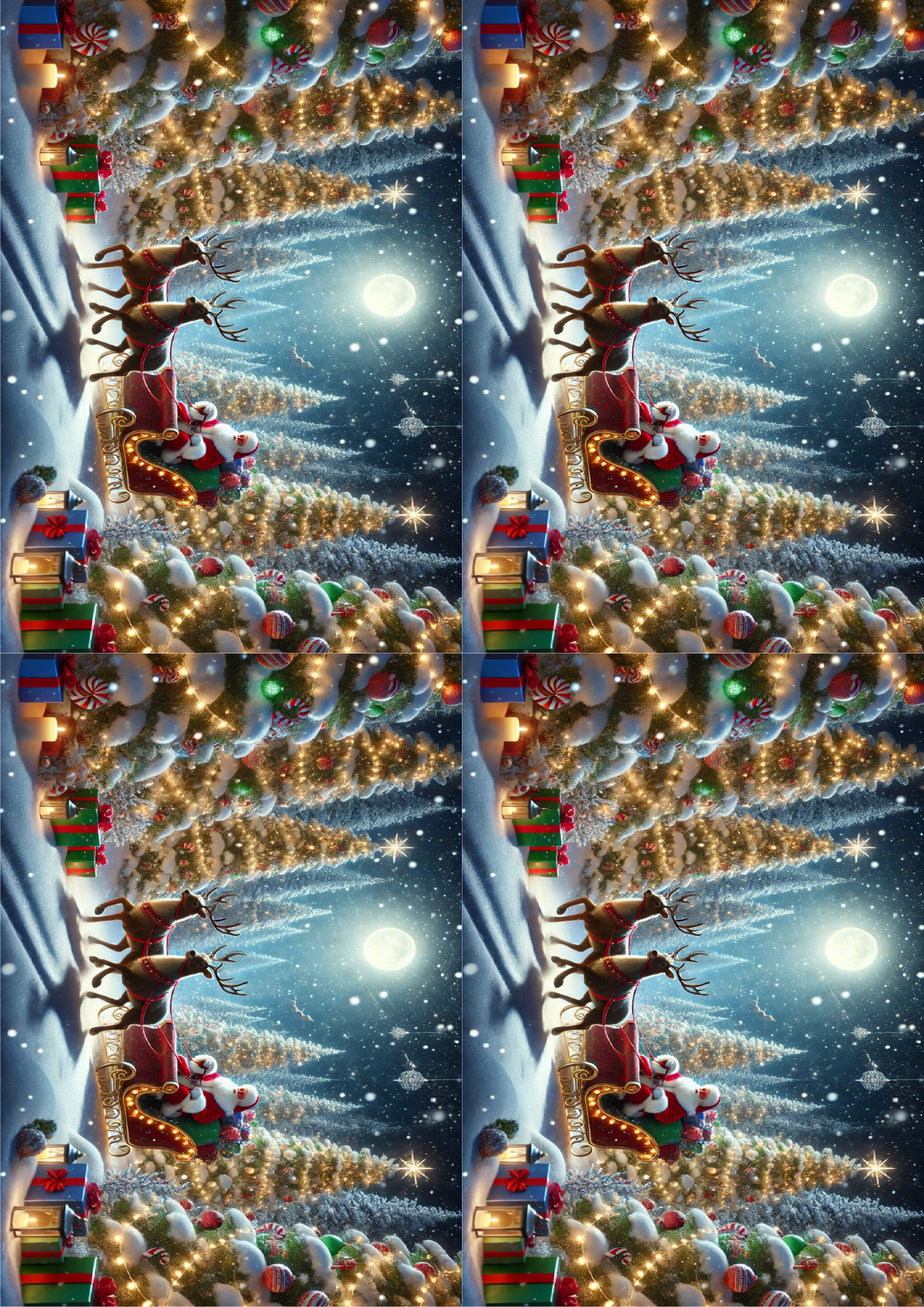 Sticker Sheet Santa Claus In Christmas Tree Forest Collage Cat. No. 1562