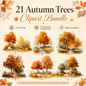 Autumn Trees Clipart Set: 21 PNG, Transparent Background Clipart (Instant Download)