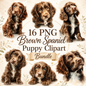 Brown Spaniel Puppy Clipart Set: 16 PNG, Transparent Background Clipart(Instant Download)