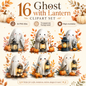 Ghost With Lanteren Clipart Set: 16 PNG, Transparent Background Clipart (Instant Download)