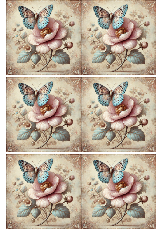 Sticker Sheet – Butterfly And Rose Shabby Chic Collage, Cat. No. 2146