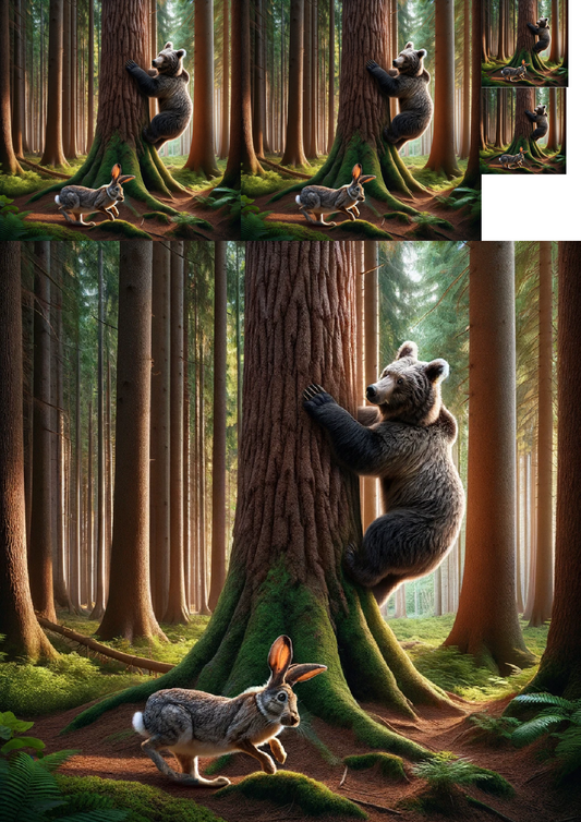 Sticker Sheet – The Bear Runs Away from the Hare. Collage Cat No. 1122