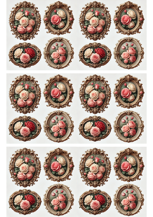 Sticker Sheet – Roses In Baroque Ovals Collage Cat. No. 3083