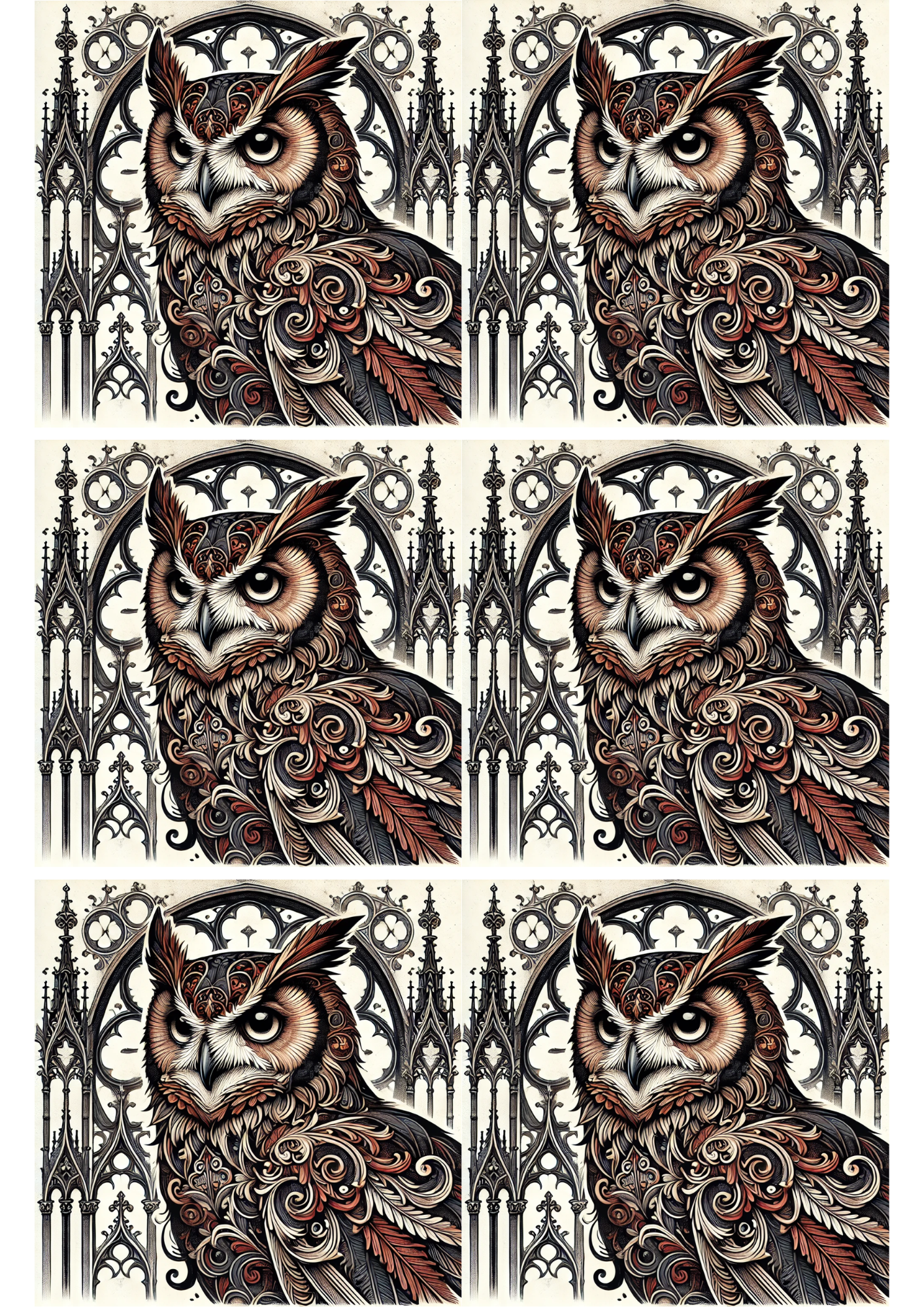 Sticker Sheet – Owl In Gothic Style Collage, Cat. No. 2190