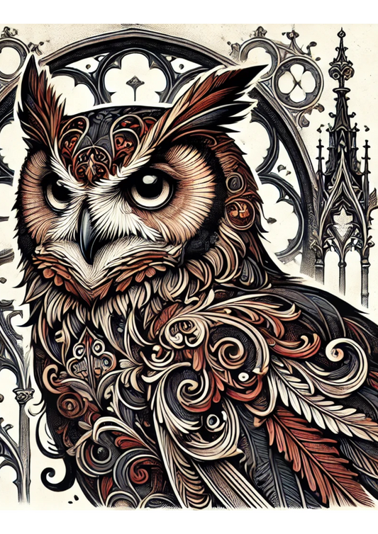 Sticker Sheet – Owl In Gothic Style Full, Cat. No. 2191