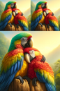 Wall Art Poster / Greeting Card / Sticker Sheet – Macaw Parrots Cuddled No. 240