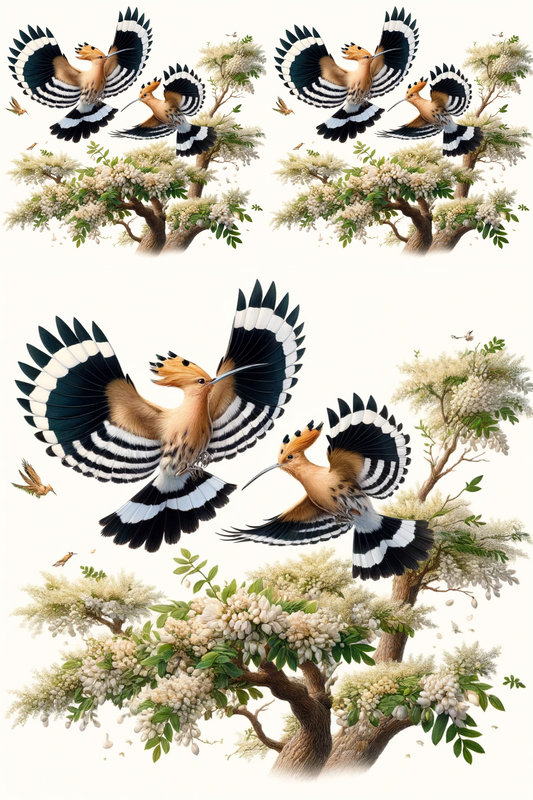 Sticker Sheet – A pair of hoopoes on Acacia, Cat. No. 253
