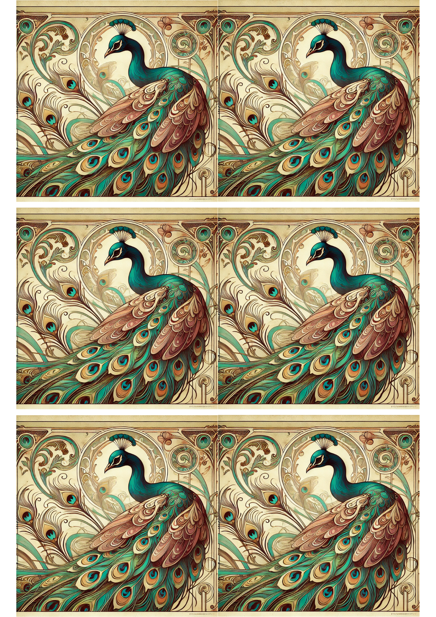 Sticker Sheet – Peacock Art Nouveau Collage Cat. No. 2224