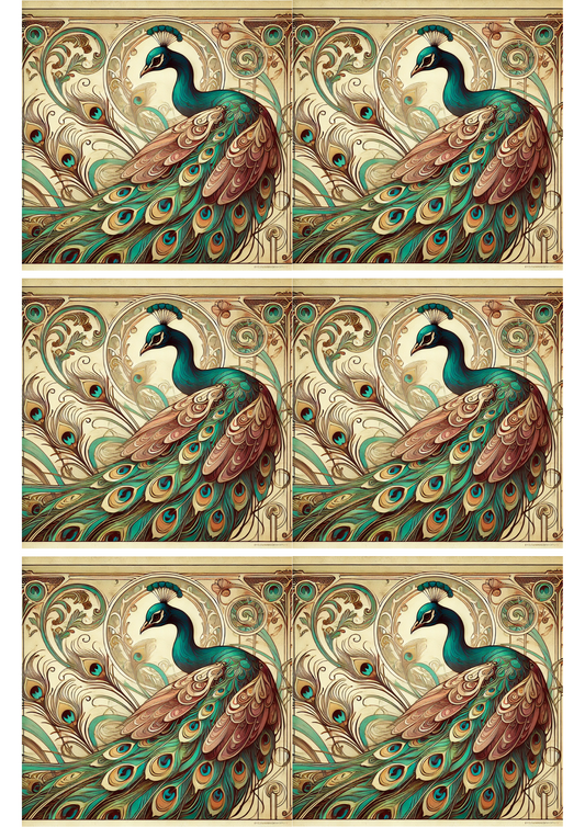 Sticker Sheet – Peacock Art Nouveau Collage Cat. No. 2224