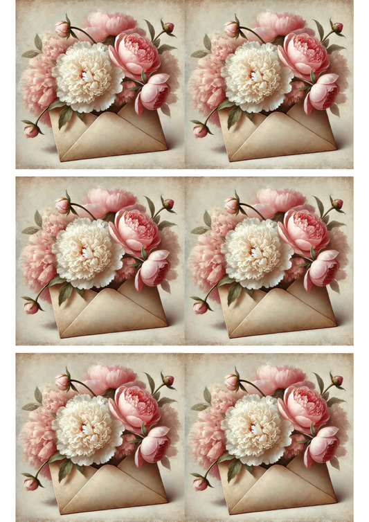 Sticker Sheet – Peonies From Envelope Collage Cat. No. 3089