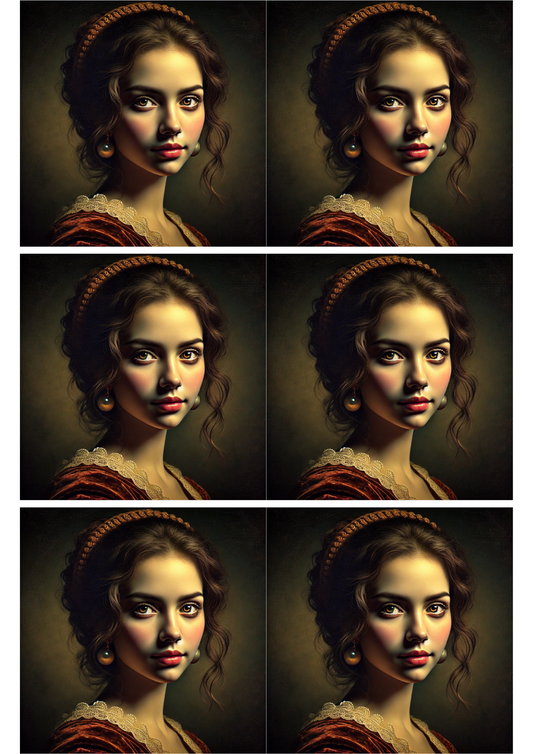 Klistremerkeark – Vakker kvinne i Rembrandt-stil, kollasj, kat. nr. 2234