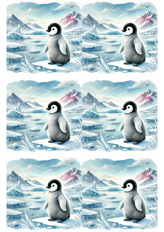 Sticker Sheet – Penguin In Watercolor Collage Cat. No. 2254