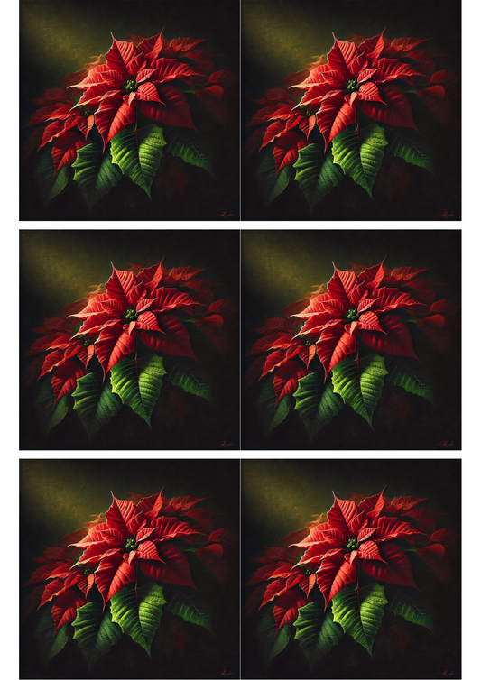 Sticker Sheet – Poinsettia On Black Background Collage Cat. No. 2268