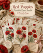 Red Poppies Printable Design Sheets – 48 A4 Digital Pages for Crafts (Instant Download)