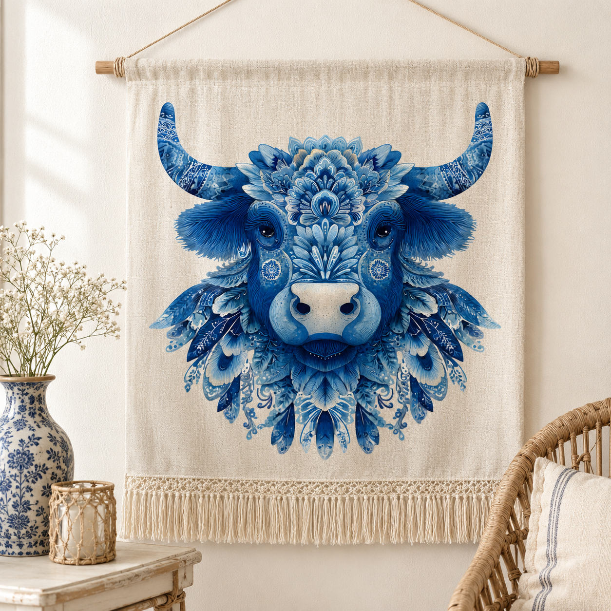 Folk Highland Cow Clipart Set: 16 PNG, Transparent Background Clipart (Instant Download)