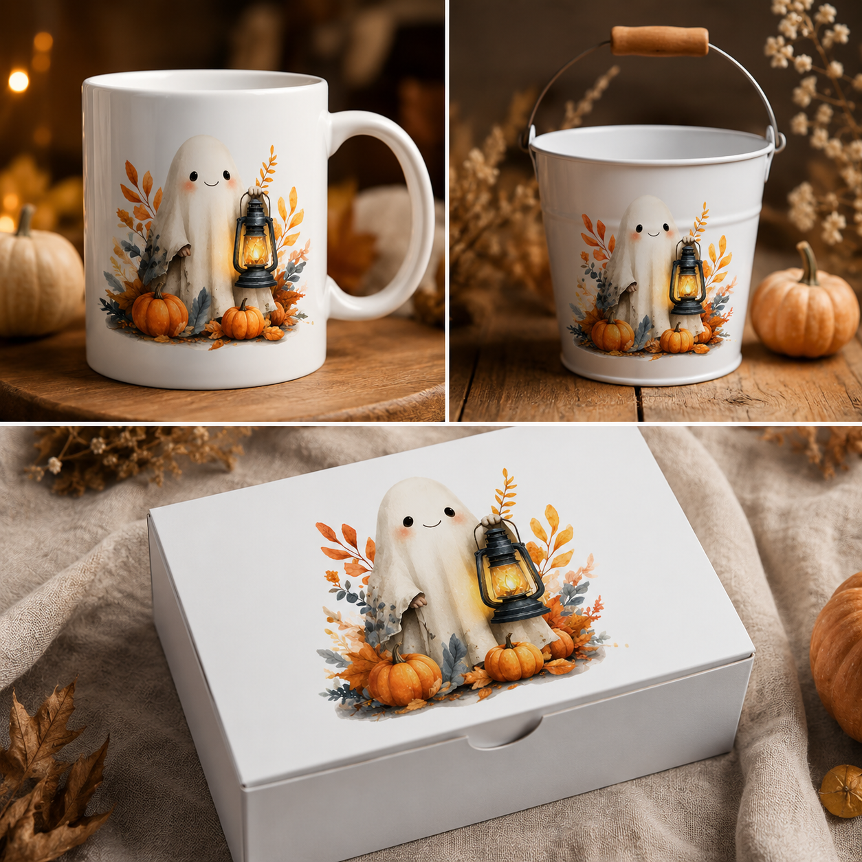 Ghost With Lanteren Clipart Set: 16 PNG, Transparent Background Clipart (Instant Download)