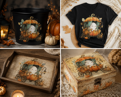 Halloween Ghost In Pumpkin Car Clipart Set: 16 PNG, Transparent Background Clipart (Instant Download)